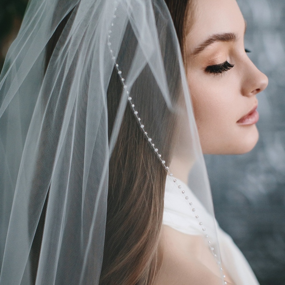 Brand New Ivory Bridal Veil with Pearl Trim - Picture 4 of 8